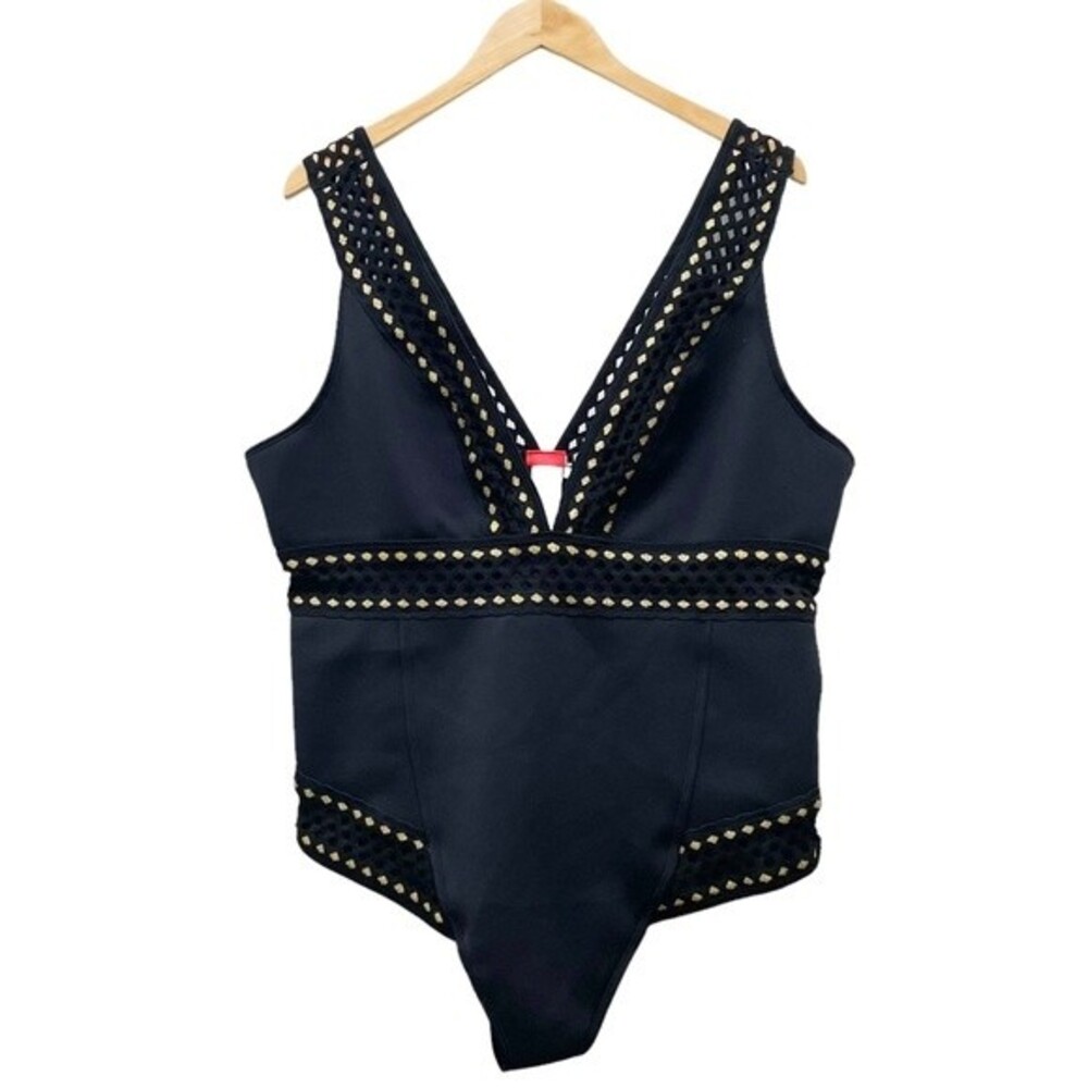 NWT River Island Black Gold Embroidered Plunge One Piece Swimsuit Size 20 NEW